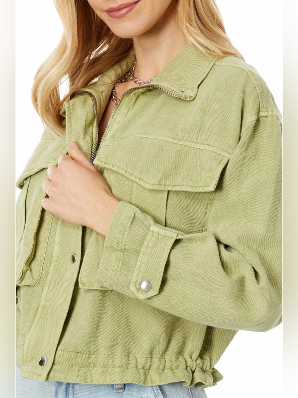 Blank NYC Light Green Utility Jacket Oversized